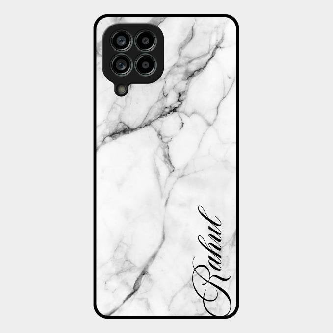 White Marble Patter Glass Case Cover For Samsung Galaxy M53 5G