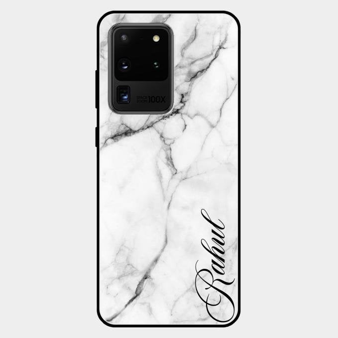 White Marble Patter Glass Case Cover For Samsung Galaxy S20 Ultra