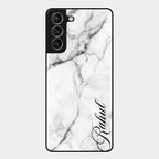 White Marble Patter Glass Case Cover For Samsung Galaxy S21 Plus