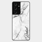 White Marble Patter Glass Case Cover For Samsung Galaxy S21 Ultra