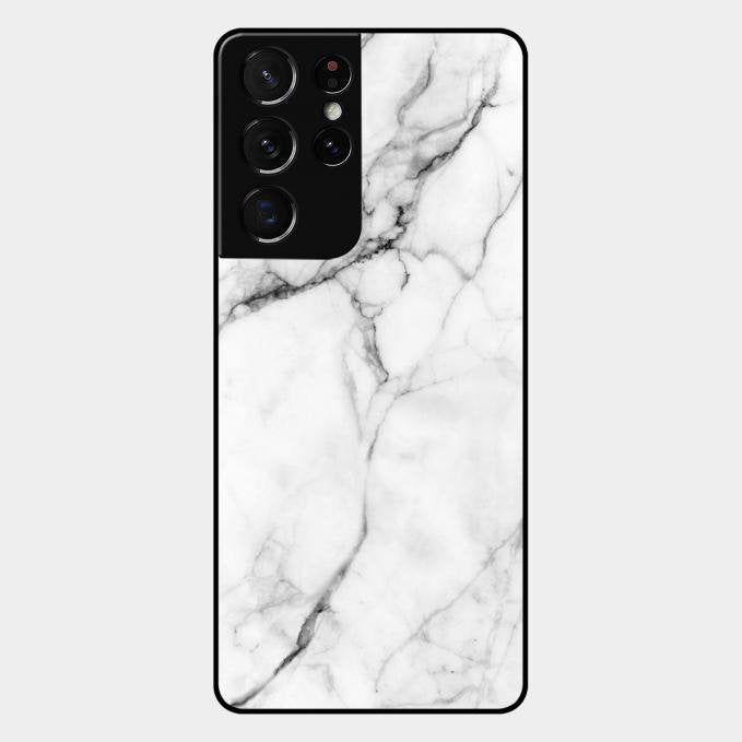 White Marble Patter Glass Case Cover For Samsung Galaxy S21 Ultra