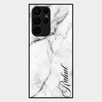 White Marble Patter Glass Case Cover For Samsung Galaxy S22 Ultra 5G