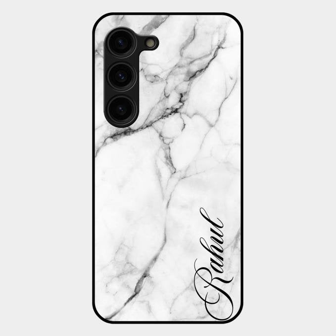 White Marble Patter Glass Case Cover For Samsung Galaxy S23 Plus 5G