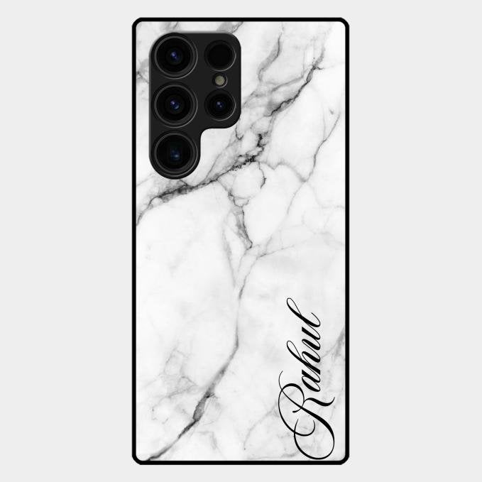 White Marble Patter Glass Case Cover For Samsung Galaxy S23 Ultra 5G