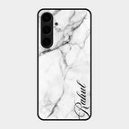 White Marble Patter Glass Case Cover For Samsung Galaxy S24 Plus 5G
