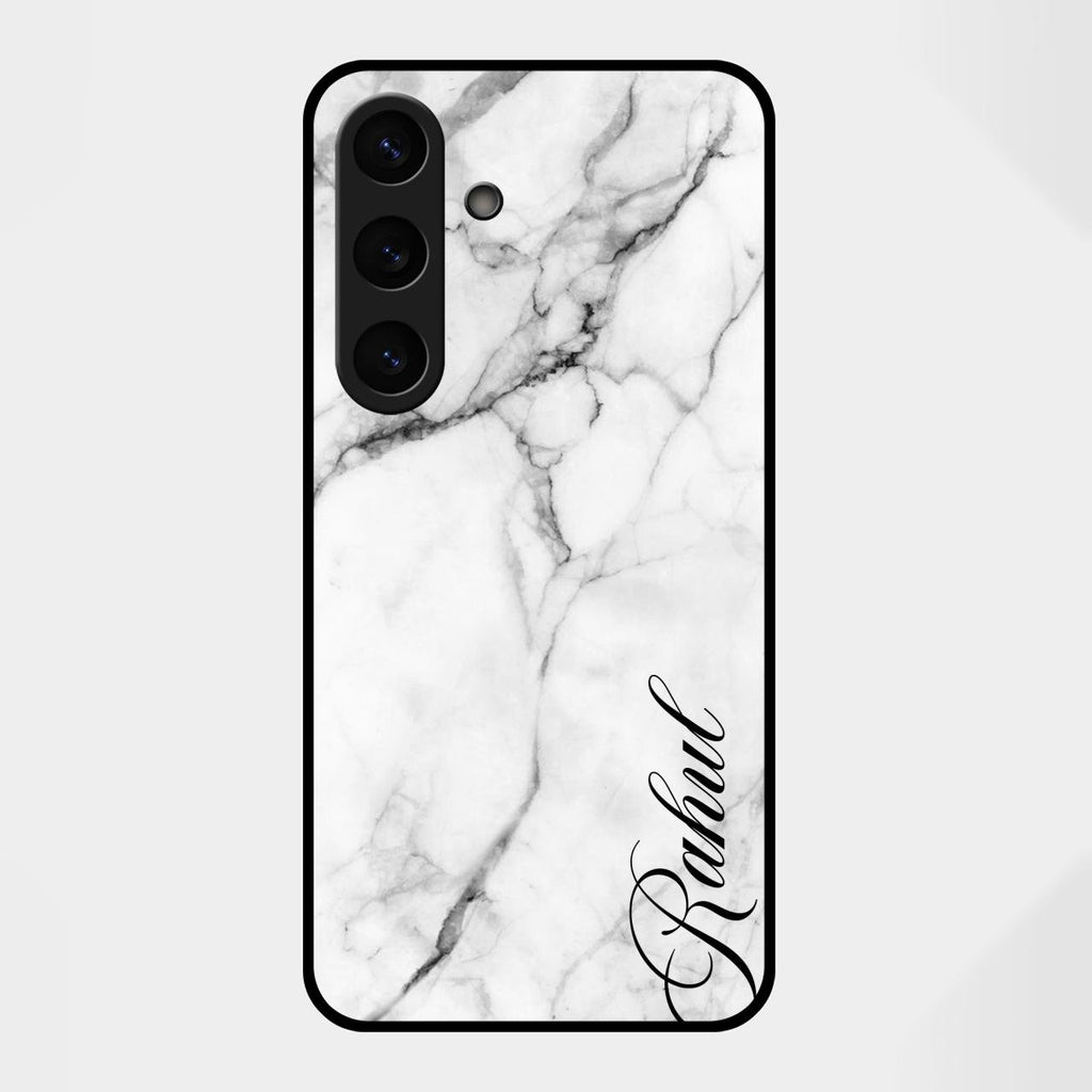 White Marble Patter Glass Case Cover For Samsung Galaxy S25 FE 5G