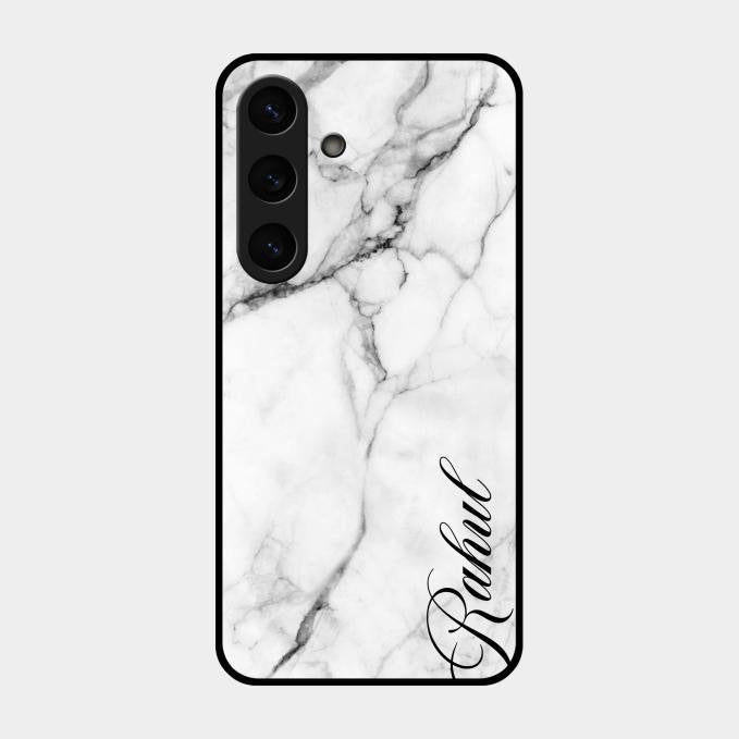 White Marble Patter Glass Case Cover For Samsung Galaxy S25 Plus 5G