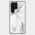 White Marble Patter Glass Case Cover For Samsung Galaxy S25 Ultra 5G