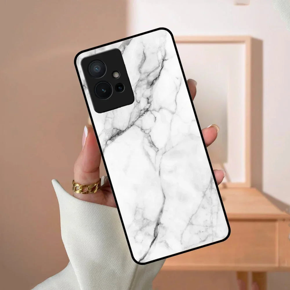 White Marble Patter Glass Case Cover For iQOO - ShopOnCliQ