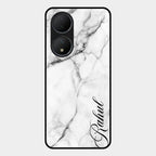 White Marble Patter Glass Case Cover For Vivo T2 5G