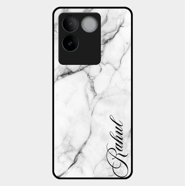 White Marble Patter Glass Case Cover For Vivo T2 Pro 5G