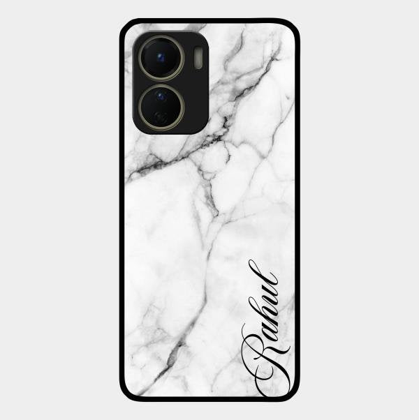 White Marble Patter Glass Case Cover For Vivo T2X 5G