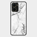 White Marble Patter Glass Case Cover For Vivo T2X 5G