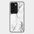 White Marble Patter Glass Case Cover For Vivo T3 5G