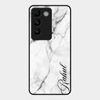 White Marble Patter Glass Case Cover For Vivo T3 5G