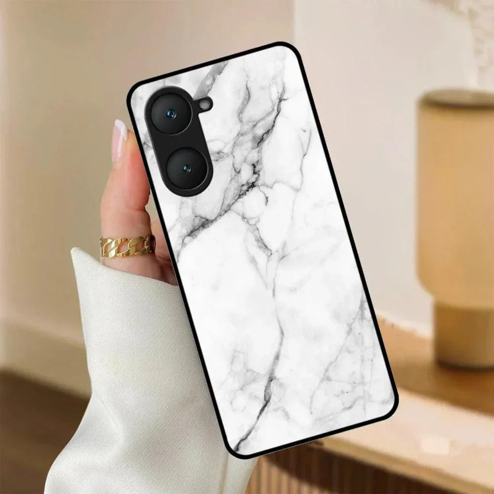 White Marble Patter Glass Case Cover For iQOO - ShopOnCliQ