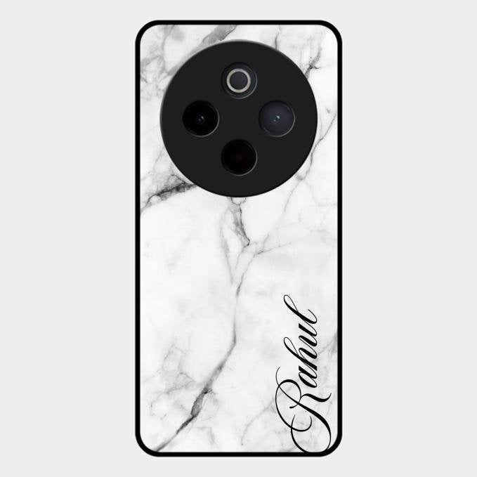 White Marble Patter Glass Case Cover For Vivo T4 5G