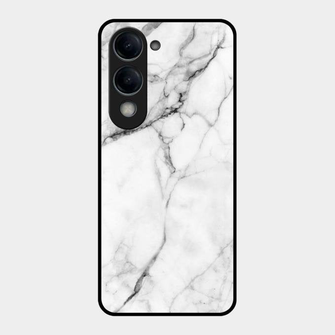 White Marble Patter Glass Case Cover For Vivo T4 Lite 5G