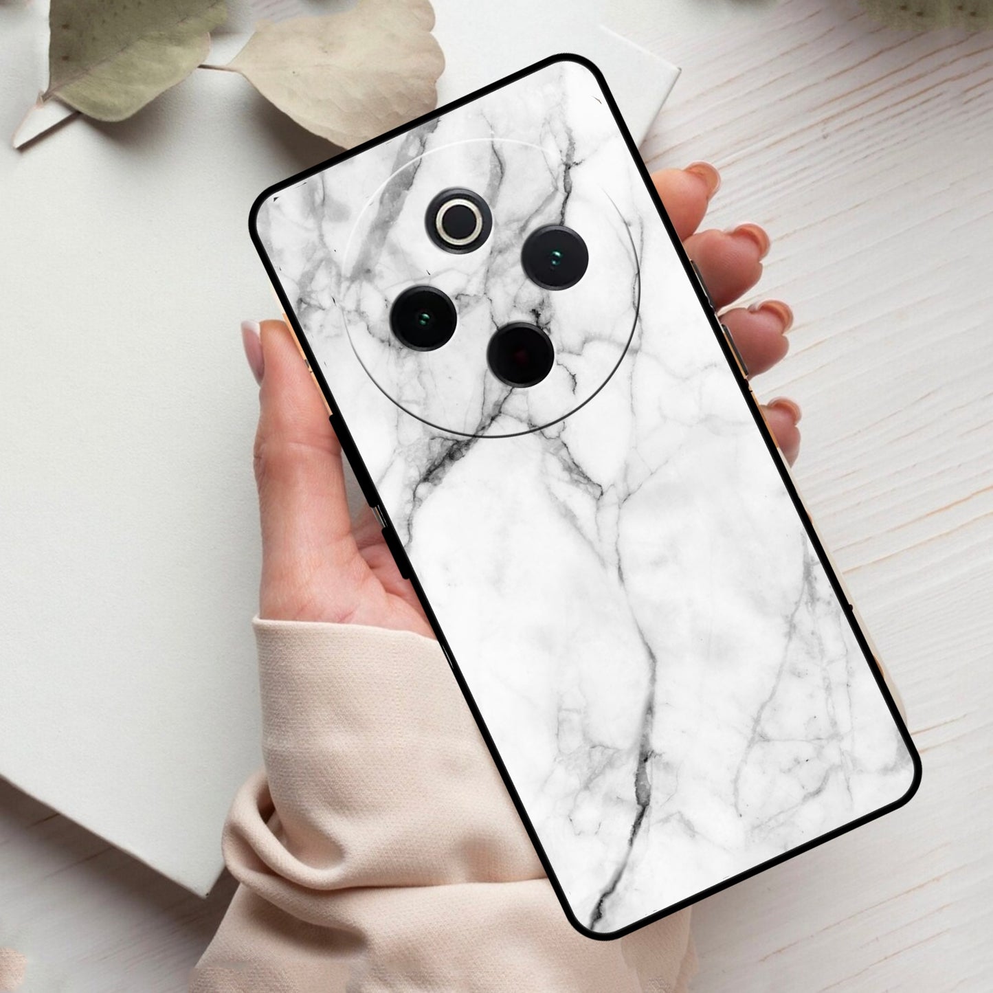 White Marble Patter Glass Case Cover  For Vivo