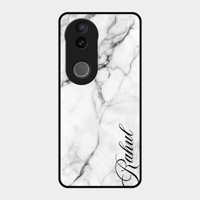 White Marble Patter Glass Case Cover For Vivo T4R 5G