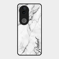 White Marble Patter Glass Case Cover For Vivo T4R 5G