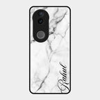 White Marble Patter Glass Case Cover For Vivo T4R 5G