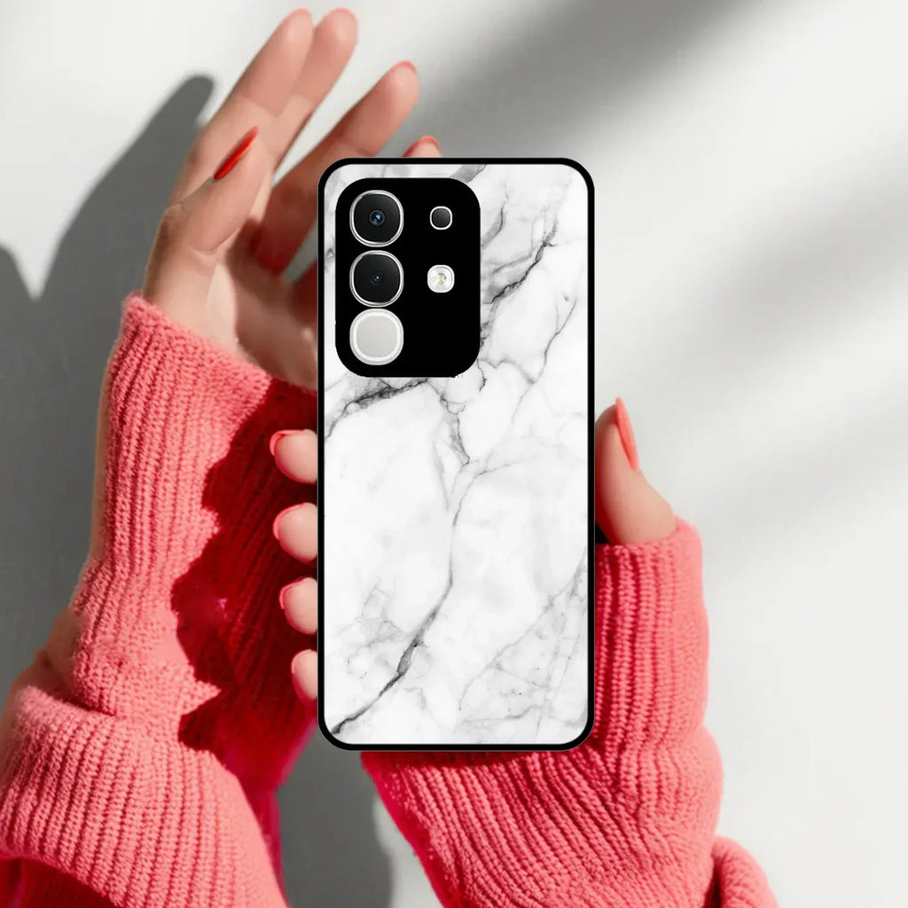 White Marble Patter Glass Case Cover For Vivo - ShopOnCliQ