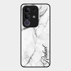 White Marble Patter Glass Case Cover For Vivo T4X 5G