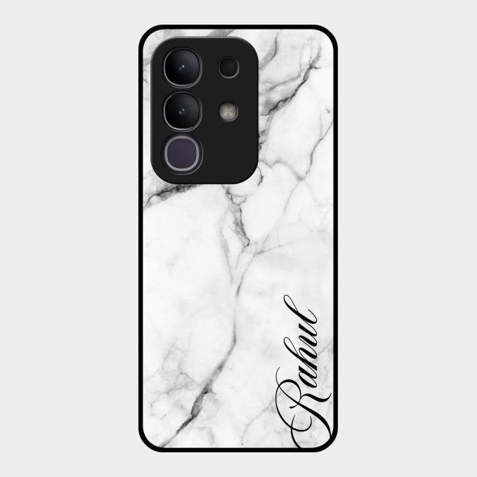 White Marble Patter Glass Case Cover For Vivo T4X 5G