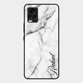 White Marble Patter Glass Case Cover For Vivo V20 2021