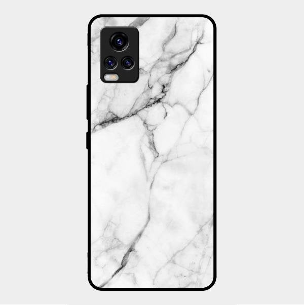 White Marble Patter Glass Case Cover For Vivo V20 Pro 5G
