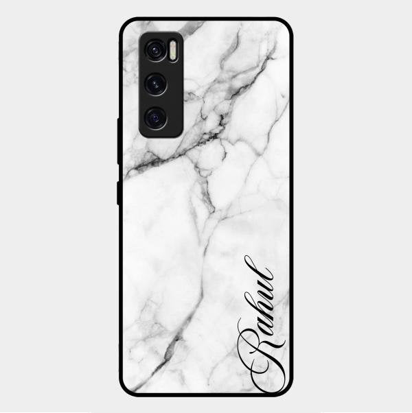 White Marble Patter Glass Case Cover For Vivo V20 Se