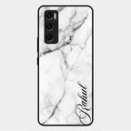 White Marble Patter Glass Case Cover For Vivo V20 Se