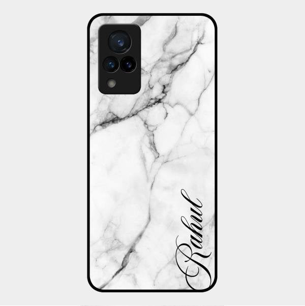 White Marble Patter Glass Case Cover For Vivo V21 5G