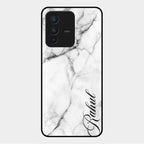 White Marble Patter Glass Case Cover For Vivo V23 5G