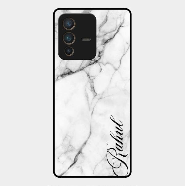White Marble Patter Glass Case Cover For Vivo V23 Pro 5G