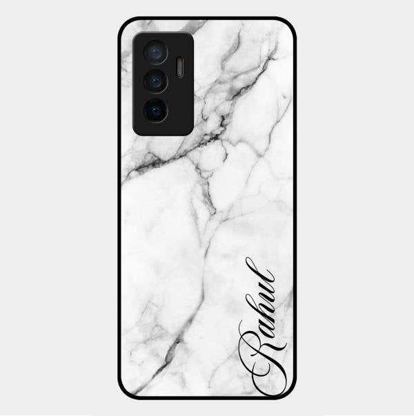 White Marble Patter Glass Case Cover For Vivo V23E 5G