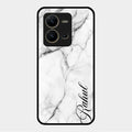 White Marble Patter Glass Case Cover For Vivo V25 5G