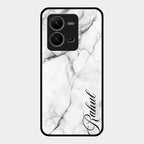 White Marble Patter Glass Case Cover For Vivo V25 5G