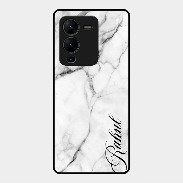 White Marble Patter Glass Case Cover For Vivo V25 Pro 5G