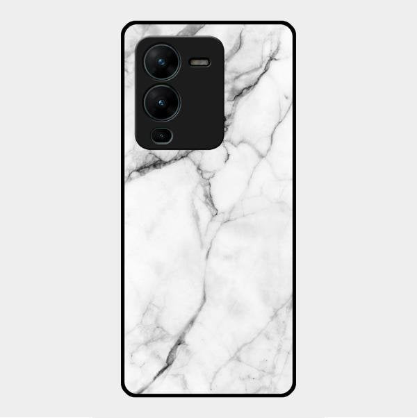 White Marble Patter Glass Case Cover For Vivo V25 Pro 5G
