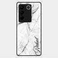 White Marble Patter Glass Case Cover For Vivo V27 Pro 5G