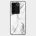 White Marble Patter Glass Case Cover For Vivo V27 Pro 5G