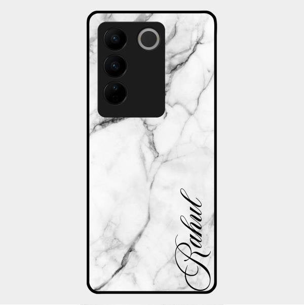 White Marble Patter Glass Case Cover For Vivo V27 Pro 5G