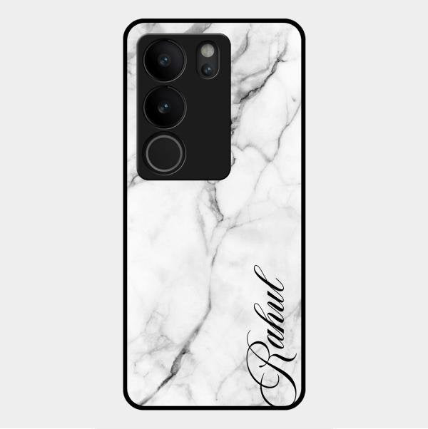 White Marble Patter Glass Case Cover For Vivo V29 5G