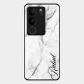 White Marble Patter Glass Case Cover For Vivo V29 5G