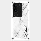 White Marble Patter Glass Case Cover For Vivo V29 5G