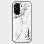 White Marble Patter Glass Case Cover For Vivo V29E 5G