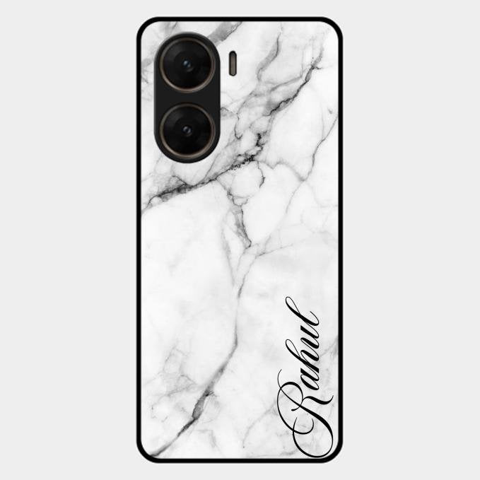 White Marble Patter Glass Case Cover For Vivo V29E 5G