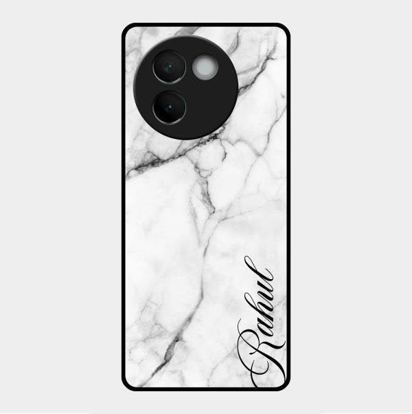 White Marble Patter Glass Case Cover For Vivo V30E 5G